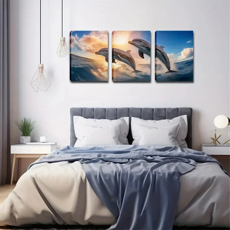 3-Piece Two Dream Dolphins Wall Art Set - Framed Canvas 40x60cm (16x24in) - High Quality Print - 100% Australian Made - Ready to Hang - Perfect for Living Room, Bedroom & Office Decor