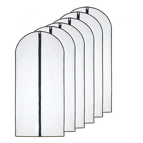 Breathable Black Garment Bags for Suits & Clothes Storage (Set of 6) - 24'' x 48'' Clear Full Zipper Hanging Clothes Covers | Perfect for Travel, Dry Cleaning & Wardrobe Organization