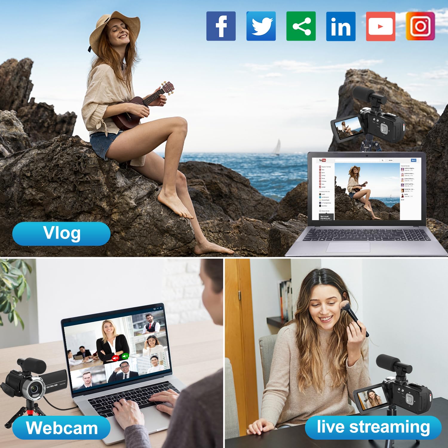 Windancy 4K Ultra HD Video Camera with 18X Digital Zoom - 3 Inch IPS 270° Rotating Screen & Built-in Microphone for YouTube Vlogging, Travel Filming, and Live Streaming