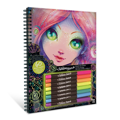 Nebulous Stars Black Pages Coloring Book with Coralia Neon Pens - Adult Stress Relief & Creative Art Therapy for Relaxation