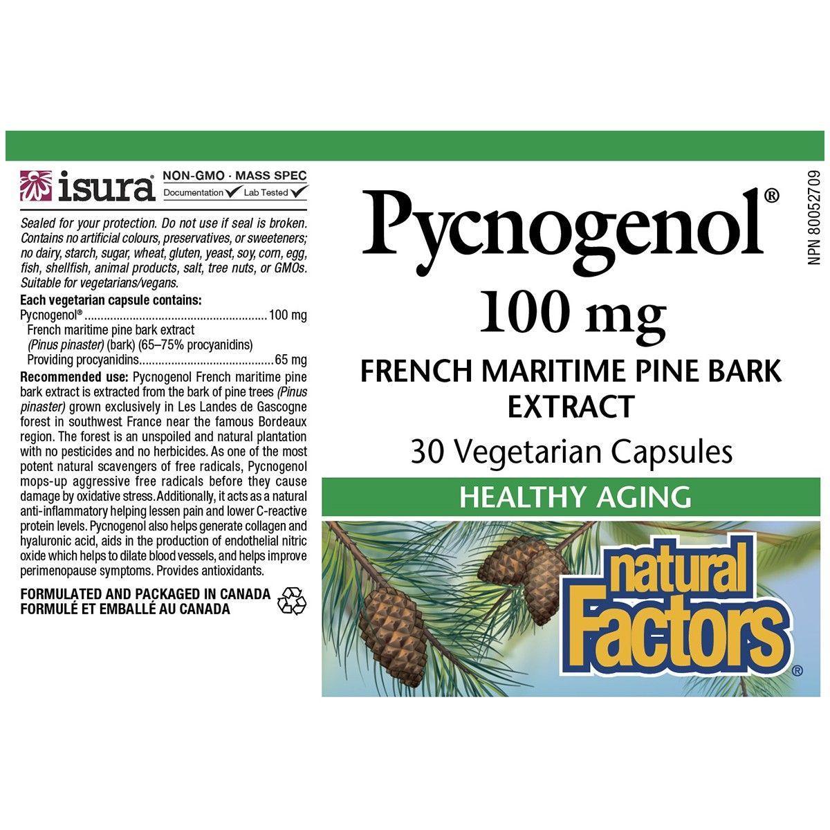 Natural Factors Pycnogenol 100mg - 30 Vegetarian Capsules | Antioxidant Support for Heart Health & Circulation | Perfect for Daily Wellness Routine