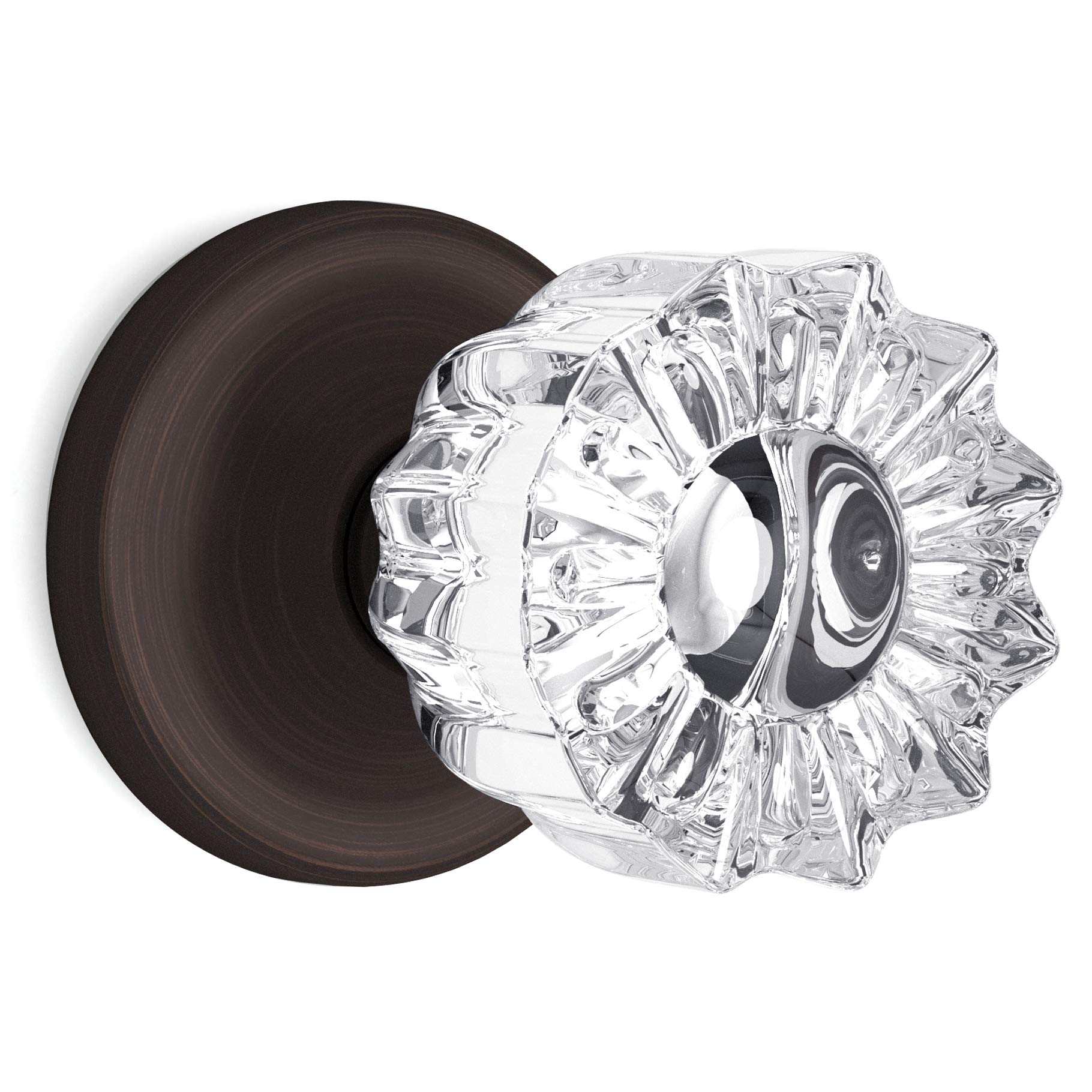 (9 Pack) Vintage Fluted Crystal Door Knobs - Venetian Bronze Round Rosette - Privacy Door Hardware for Bedroom, Bathroom & Closet Doors