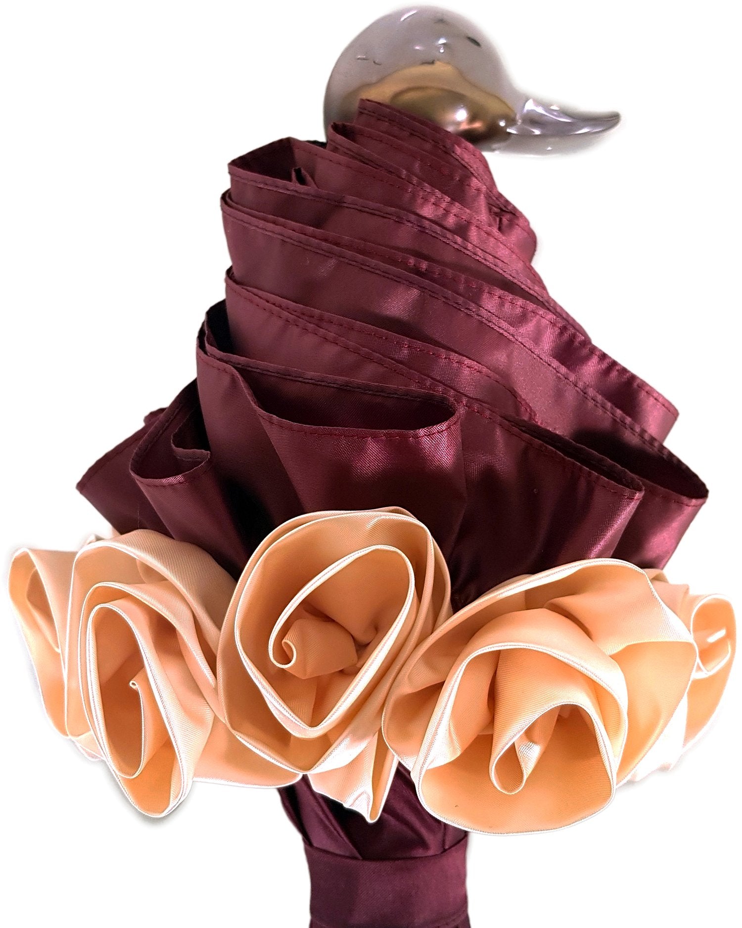Elegant Burgundy Folding Umbrella with Frilly Trim - Compact Travel Parasol for Women, Perfect for Beach, Wedding & Outdoor Events