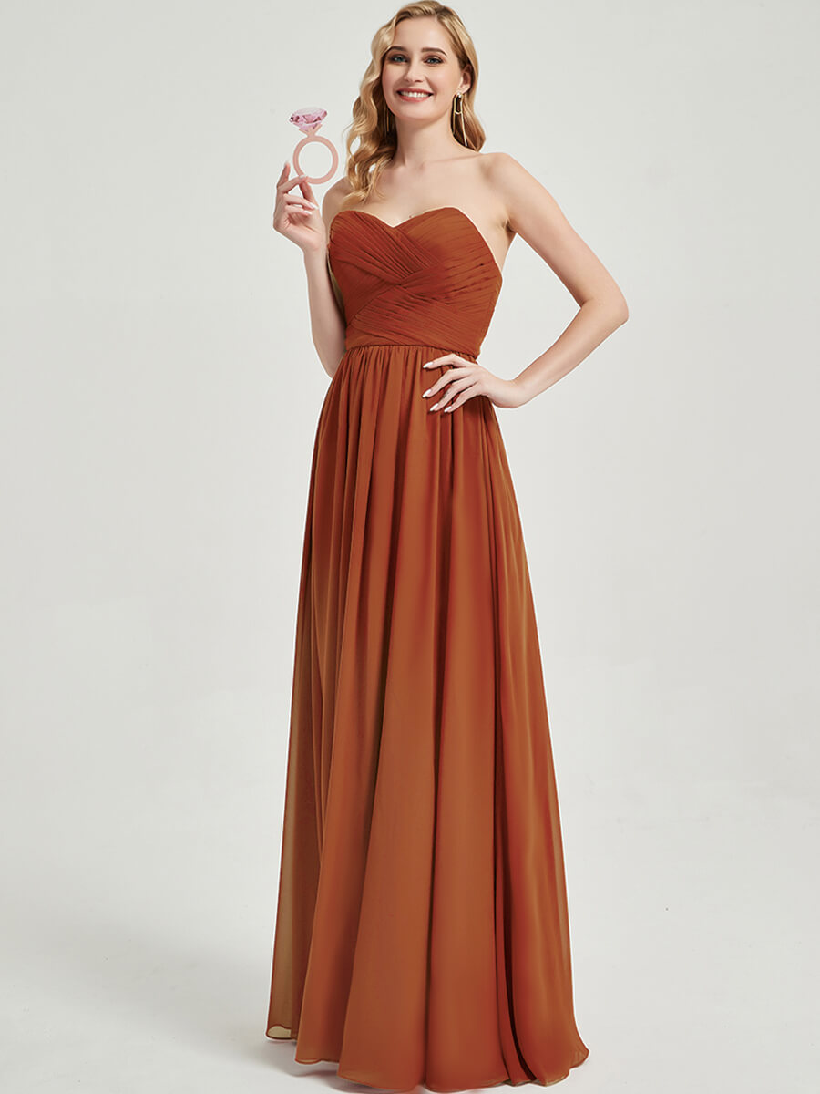 Elegant Burnt Orange Pleated Convertible Maxi Chiffon Bridesmaid Dress - Perfect for Weddings, Formal Events & Special Occasions