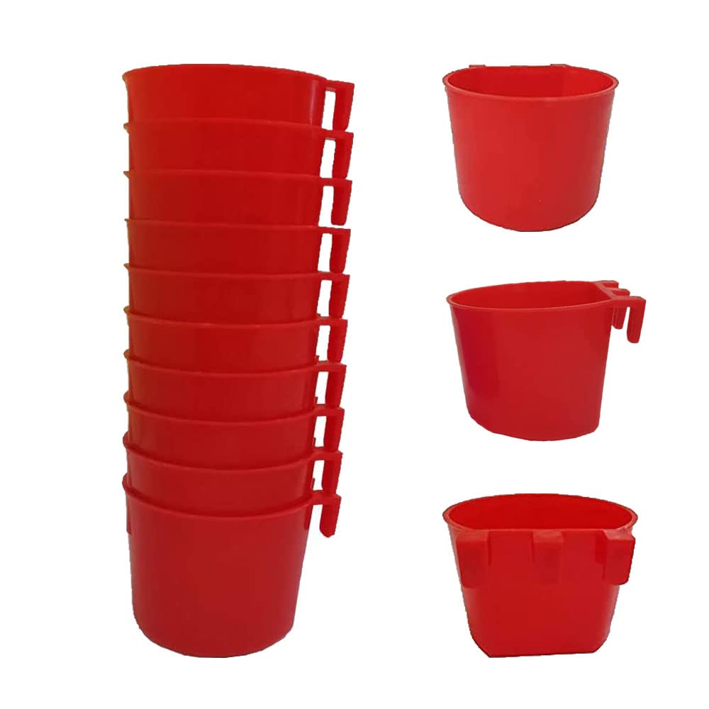 10PCS Red Hanging Wire Cage Cups - 8oz/16oz Bird Feeders & Water Bowls for Parrots, Parakeets, Chickens, Pigeons, Rabbits - Durable Seed & Food Dishes for Pet Birds, Poultry Coops & Outdoor Use