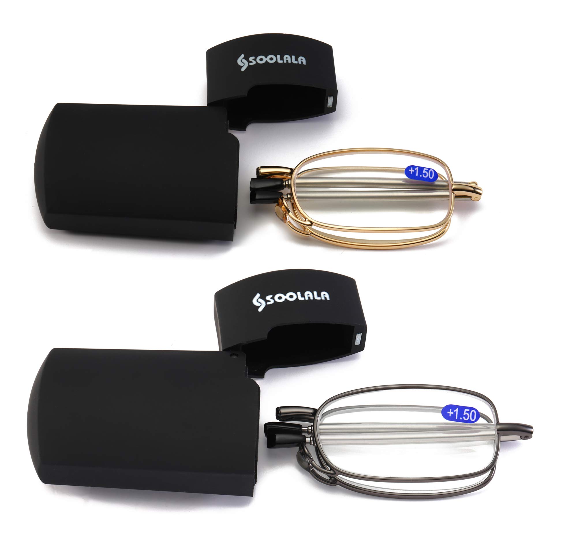SOOLALA Super Lightweight Compact Foldable Reading Glasses - Perfect for Travel, Reading & Everyday Use
