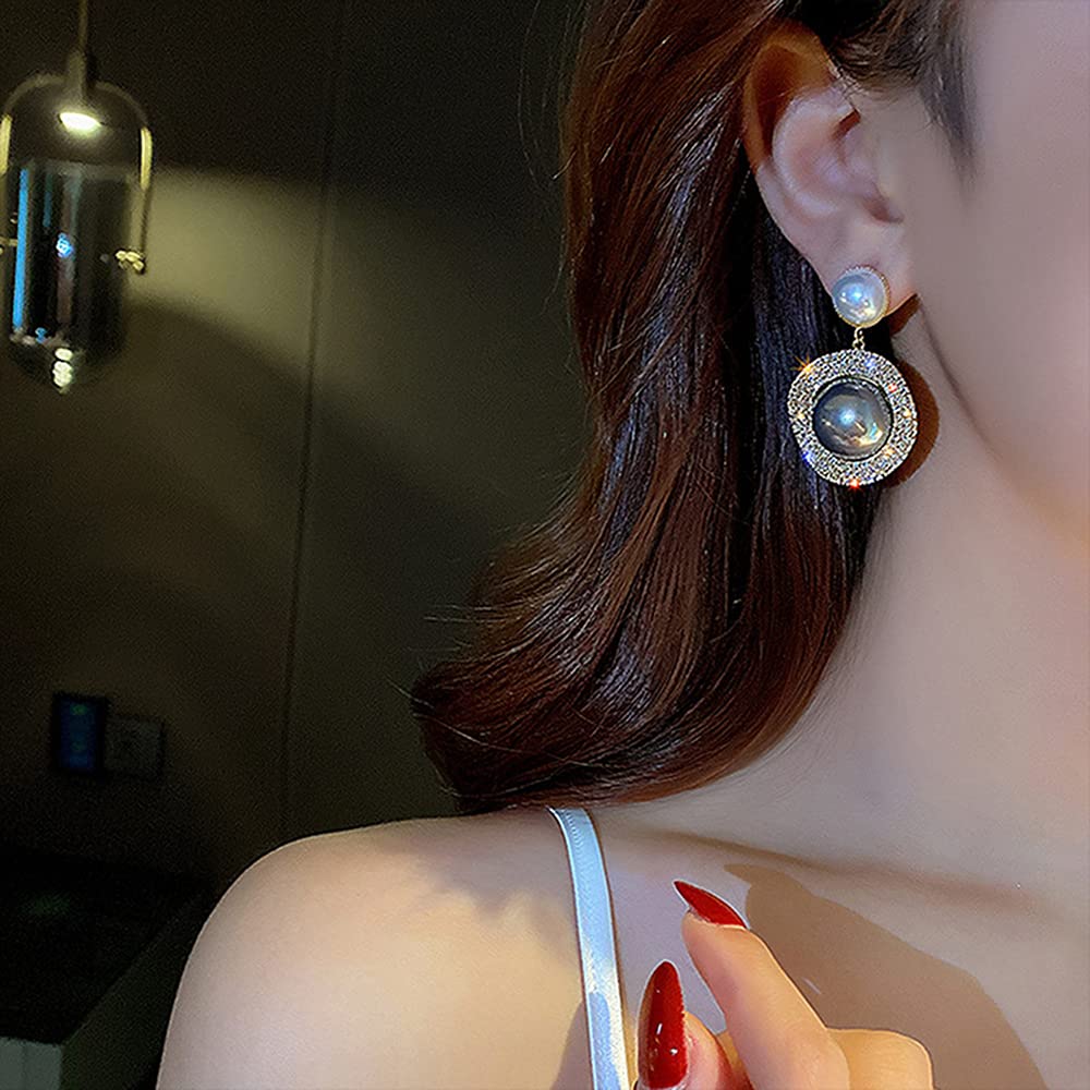 Wiwpar Pearl Rhinestone Circle Earrings - Elegant Round Pearl Drop Dangle Earrings for Women & Girls | Perfect for Weddings, Parties & Everyday Wear