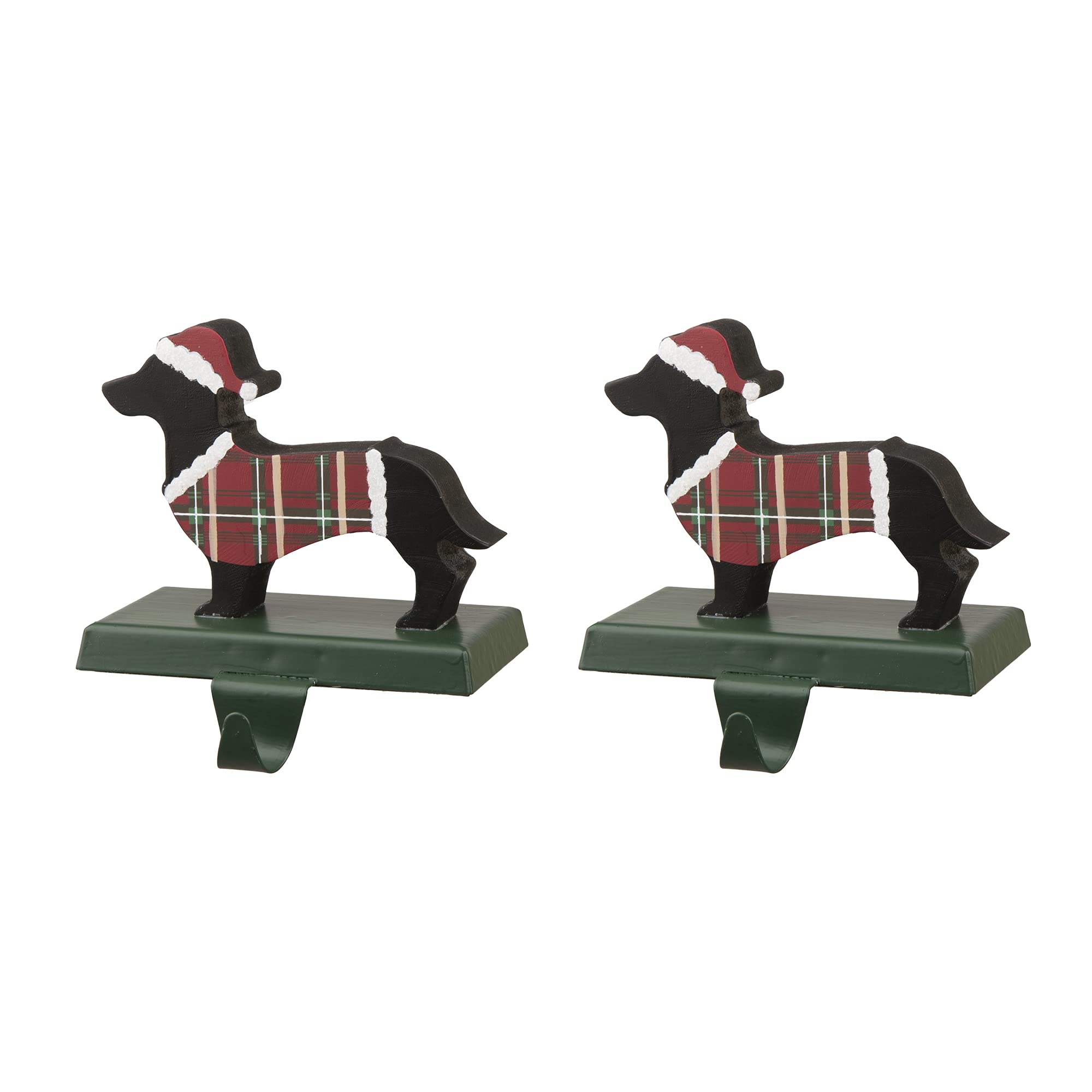 Glitzhome 2-Piece Wooden Dachshund Head Stocking Holders - 5.92 Inch Christmas Hanging Hooks for Fireplace Mantel Decor, Holiday Stocking Display & Festive Indoor Decoration