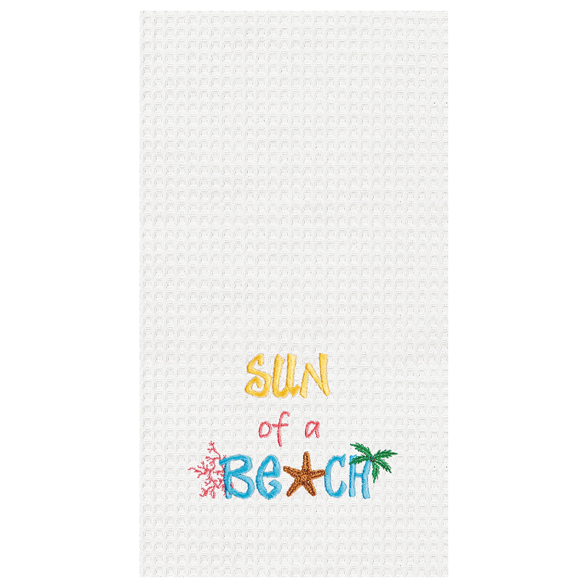 C&F Home Sun of a Beach Cotton Embroidered Waffle Weave Kitchen Towel Set - Absorbent & Quick-Drying Dish Towels in Blue - Perfect for Kitchen, Bathroom & Beach House Decor