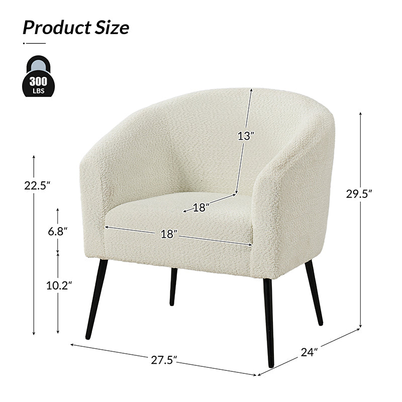 Gregory Modern Boucle Armchair - Mid Century Style Accent Chair with Soft Fabric Upholstery for Living Room, Bedroom & Office Decor