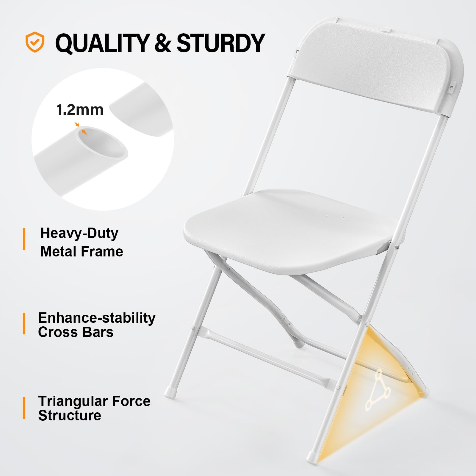 VINGLI 20 Pack White Plastic Folding Chairs - Heavy Duty Stackable Chairs 350lb Capacity, Indoor Outdoor Use for Wedding, Party, Office, Picnic, Dining & Kitchen | Steel Frame Portable Event Chairs