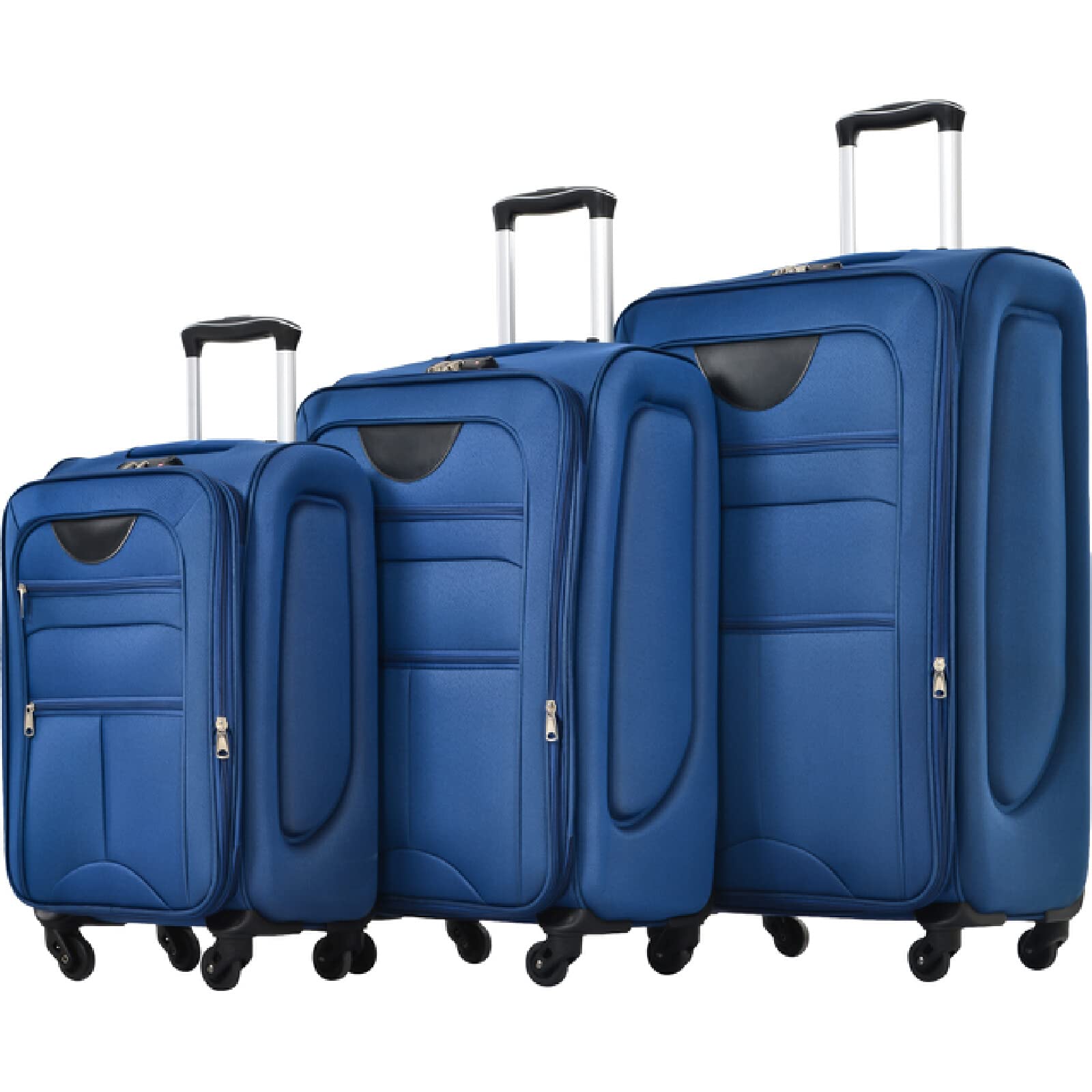 3-Piece Expandable Lightweight Softshell Luggage Set with Spinner Wheels & TSA Lock - 20in 24in 28in Carry-On Suitcases for Air Travel, Business Trips & Family Vacations - Durable Blue Travel Bags