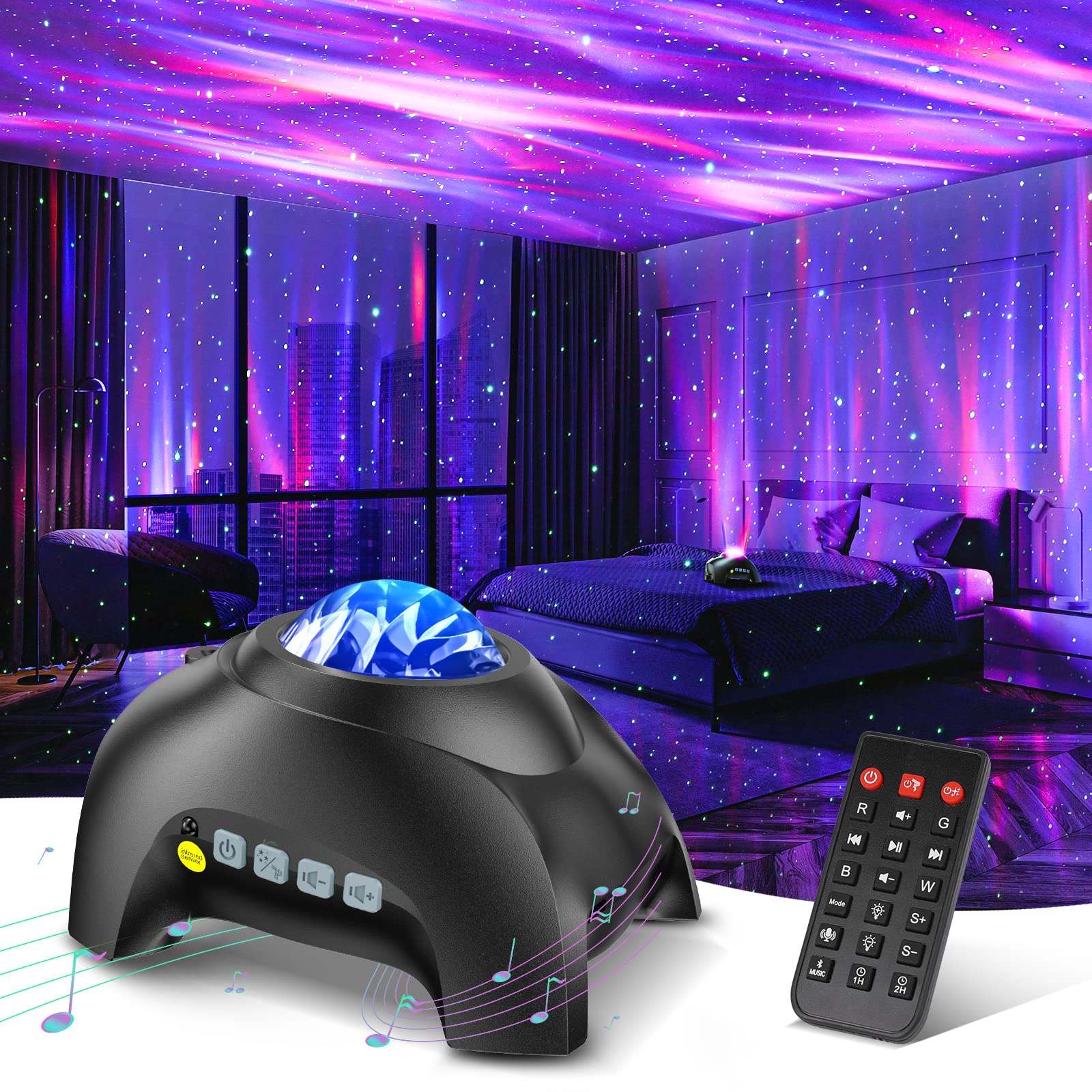 Northern Galaxy Light Aurora Projector with 33 LED Effects - Starry Night Projector for Bedroom, Kids Room & Meditation | Bluetooth Speaker, White Noise & Remote Control - Perfect for Relaxation, Sleep Aid & Home Decor