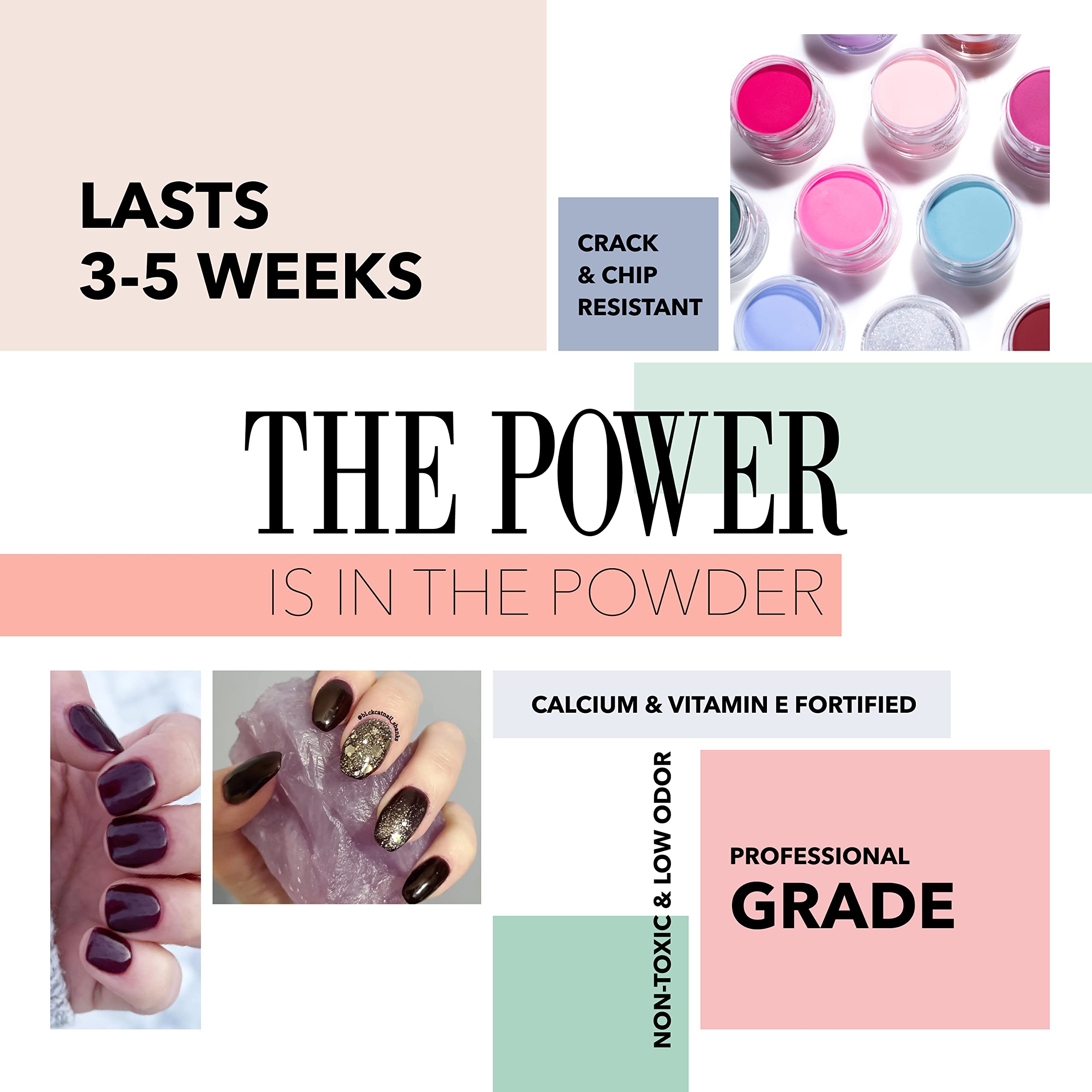 Revel Nail Dip Powder - Glitter Nail Polish Kit with Vitamin E & Calcium, Chip-Resistant DIY Manicure Set (4-Pack) for Salon-Quality Nails at Home, Perfect for Parties, Weddings & Special Occasions