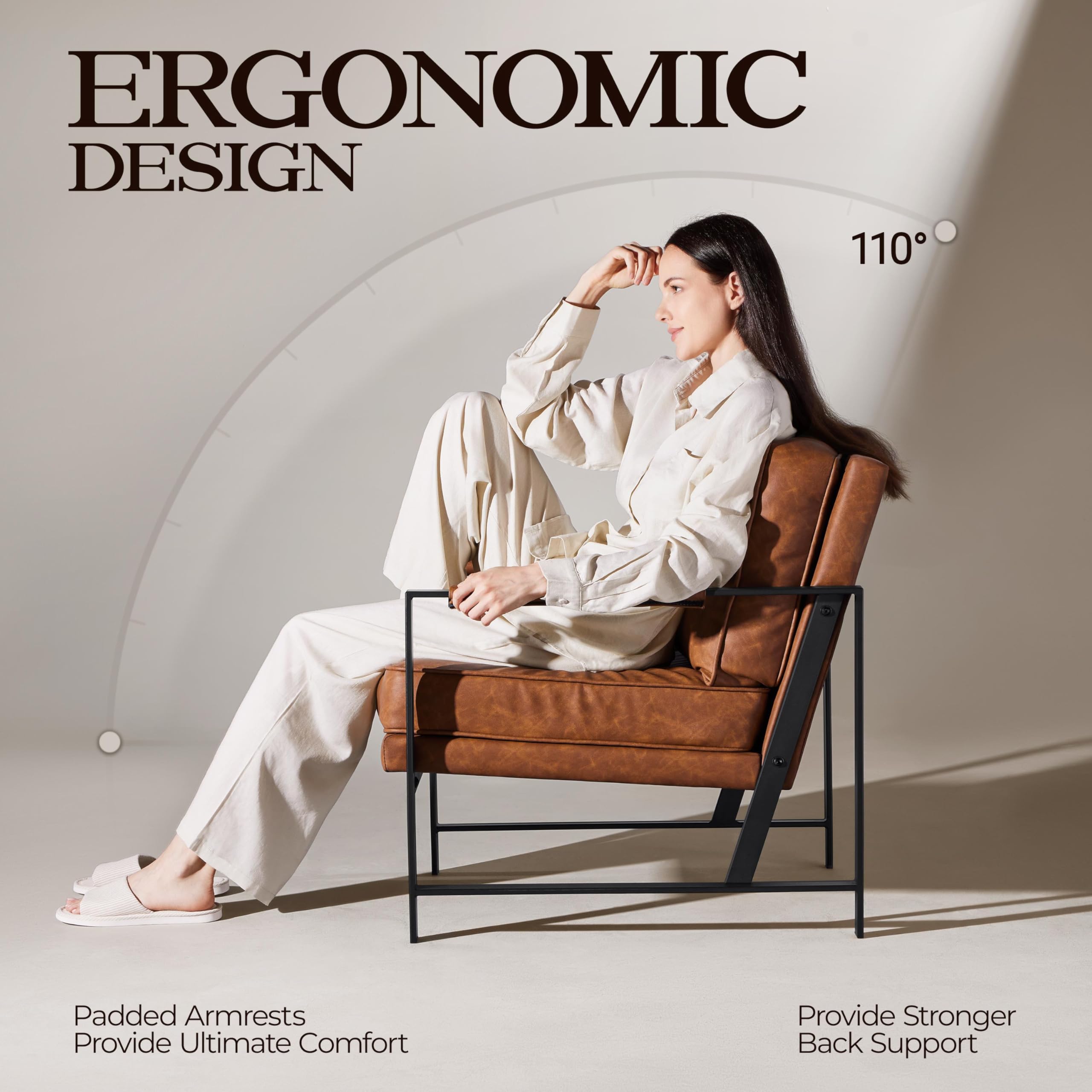 Yaheetech PU Leather Armchairs Set of 2, Retro Modern Accent Chairs with Soft Padded Seat & 105° Reclined Backrest - Light Brown Lounge Chairs for Living Room, Office, Bedroom or Study - Perfect for Reading, Relaxing & Home Decor