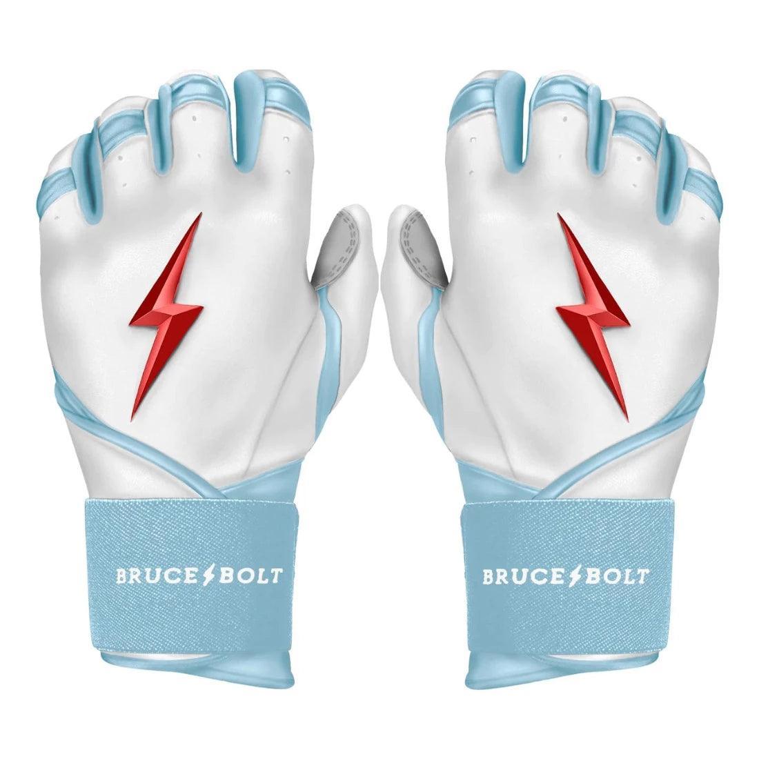 Bruce Bolt PREMIUM PRO Long Cuff Batting Gloves - White | Baseball & Softball Training Gloves for Hitting Practice & Games | Durable & Comfortable Batting Gloves for Players