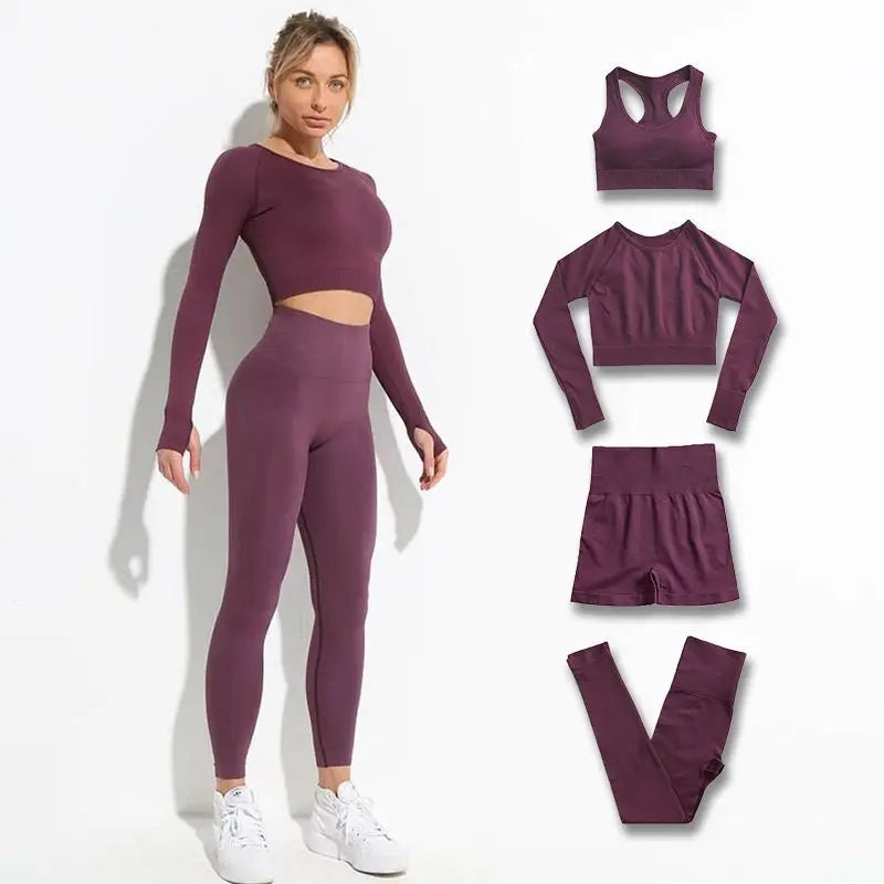 2pcs Women's Seamless Hyperflex Workout Outfits - Long Sleeve Crop Top & High Waist Leggings for Yoga, Gym & Running | Athletic Sportswear for Women | Perfect for Fitness, Training & Active Lifestyle