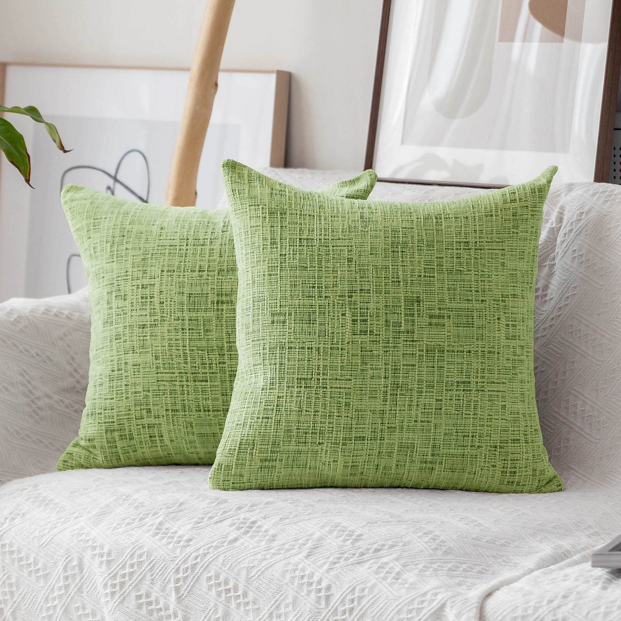 Premium 18x18 Inch Striped Chenille Velvet Throw Pillow Covers - Soft Accent Cushion Covers for Sofa, Couch & Bed (2 Pack, Apple Green) - Perfect for Living Room Decor, Home Styling & Cozy Comfort