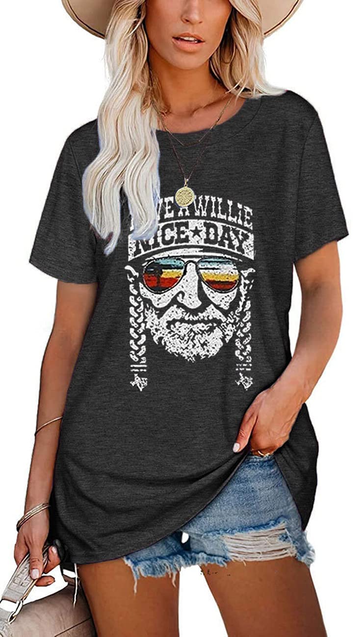 Vintage Women's 'Have a Willie Nice Day' Graphic T-Shirt - Short Sleeve Cute Music Tee for Casual Wear & Concerts | Funny Retro Style Top