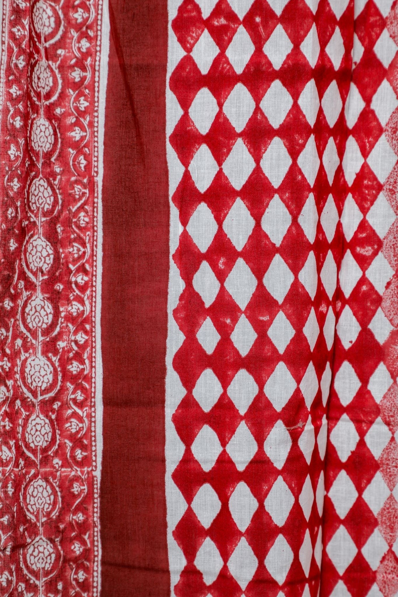 Handblock Printed Cotton Door Curtain - Artistic Red Illusions by SootiSyahi | Traditional Indian Home Decor for Living Room, Bedroom & Entryway
