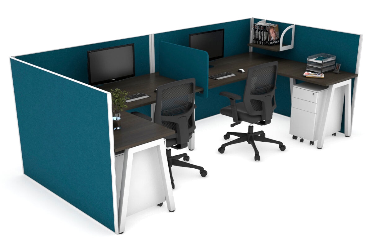 Quadro A Legs 2-Person Corner Workstation - U-Shaped White Frame Office Desk [1600L x 1800W with Cable Management] - Perfect for Collaborative Workspaces & Home Offices
