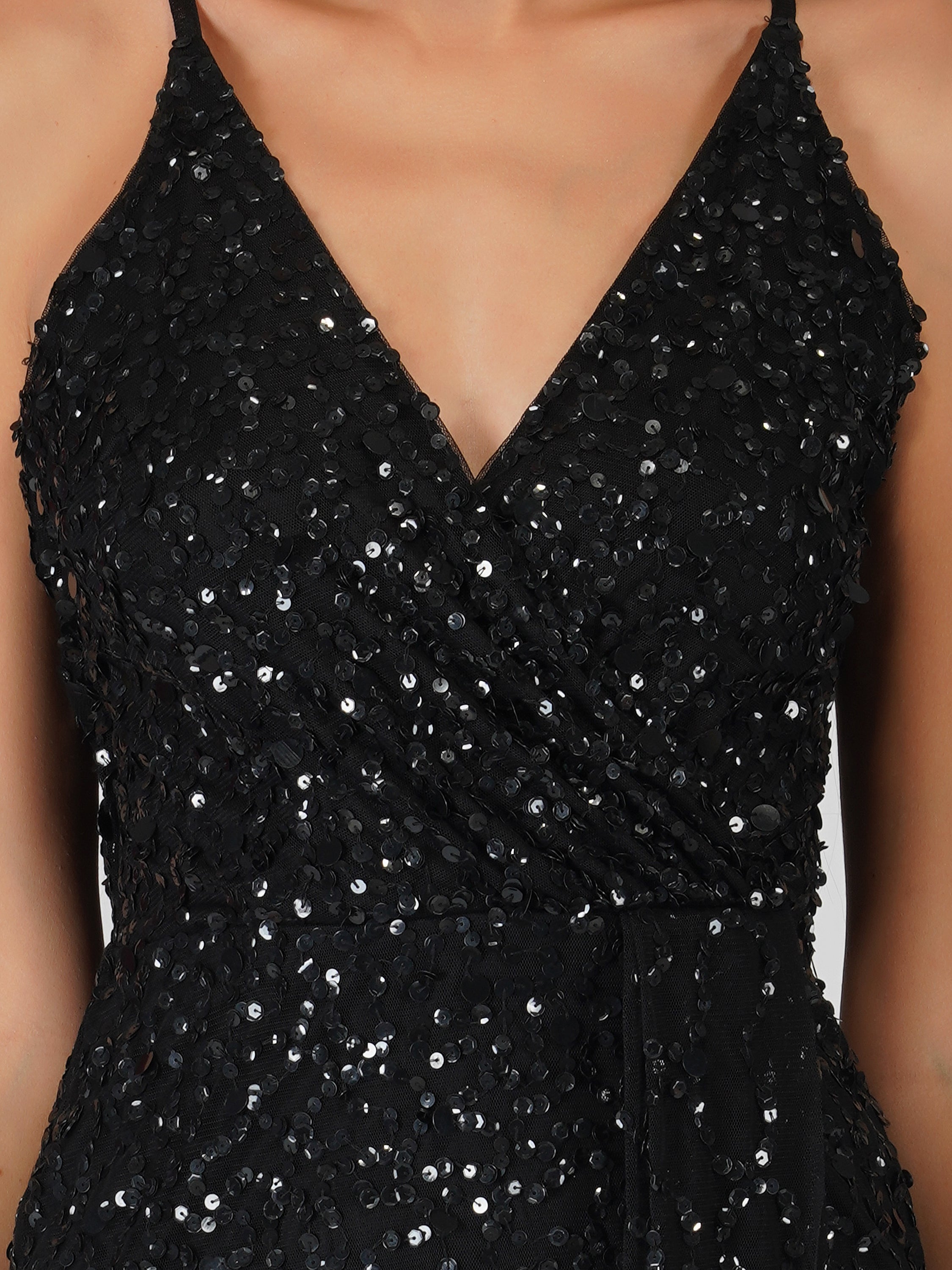 Elegant Black Sequin Maxi Dress for Women - Perfect for Evening Parties, Prom, and Special Occasions