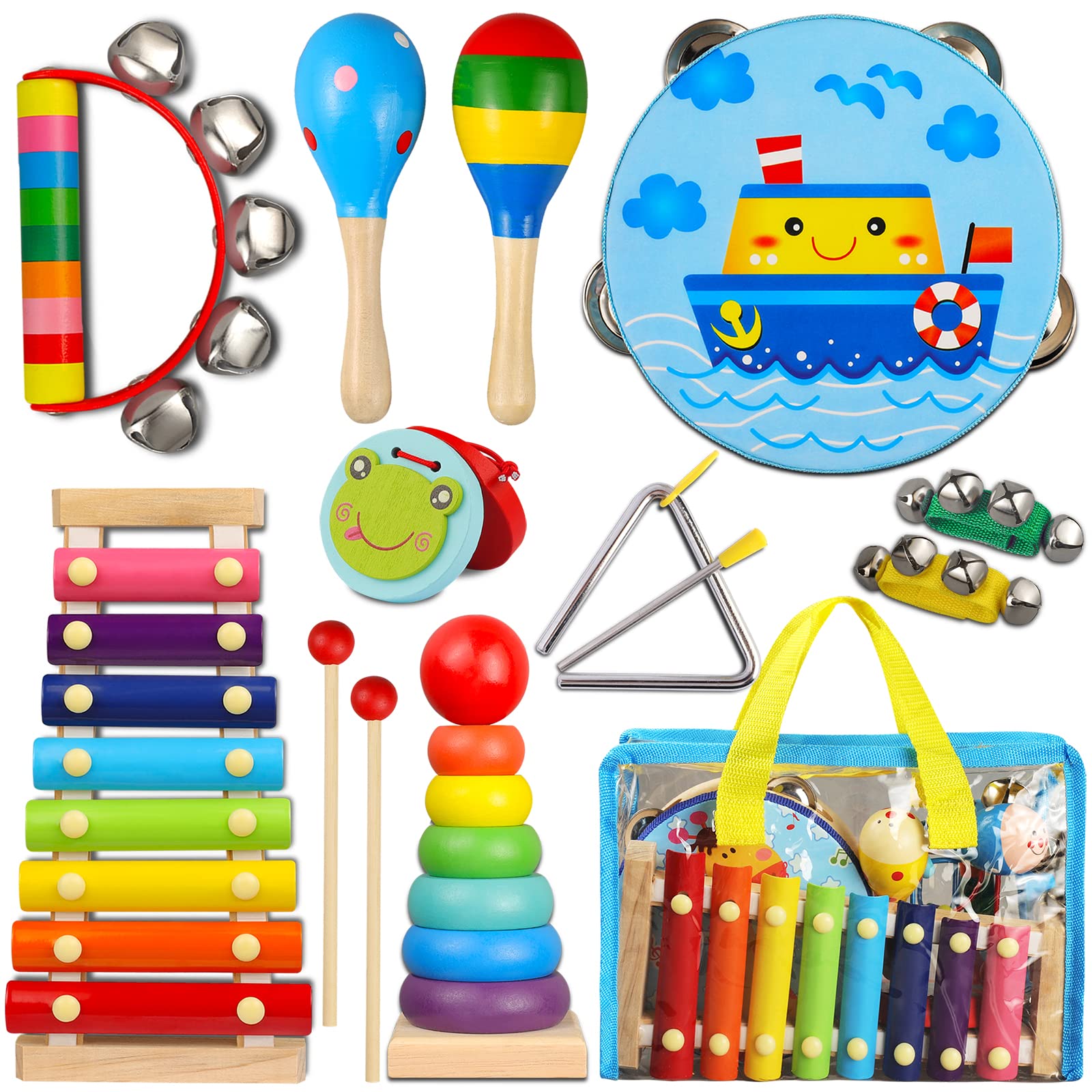 LOOIKOOS Wooden Percussion Musical Instruments Set for Toddlers - 12-Piece Kids Educational Toy with Storage Bag | Perfect for Preschool Learning, Birthday Gifts & Family Music Time