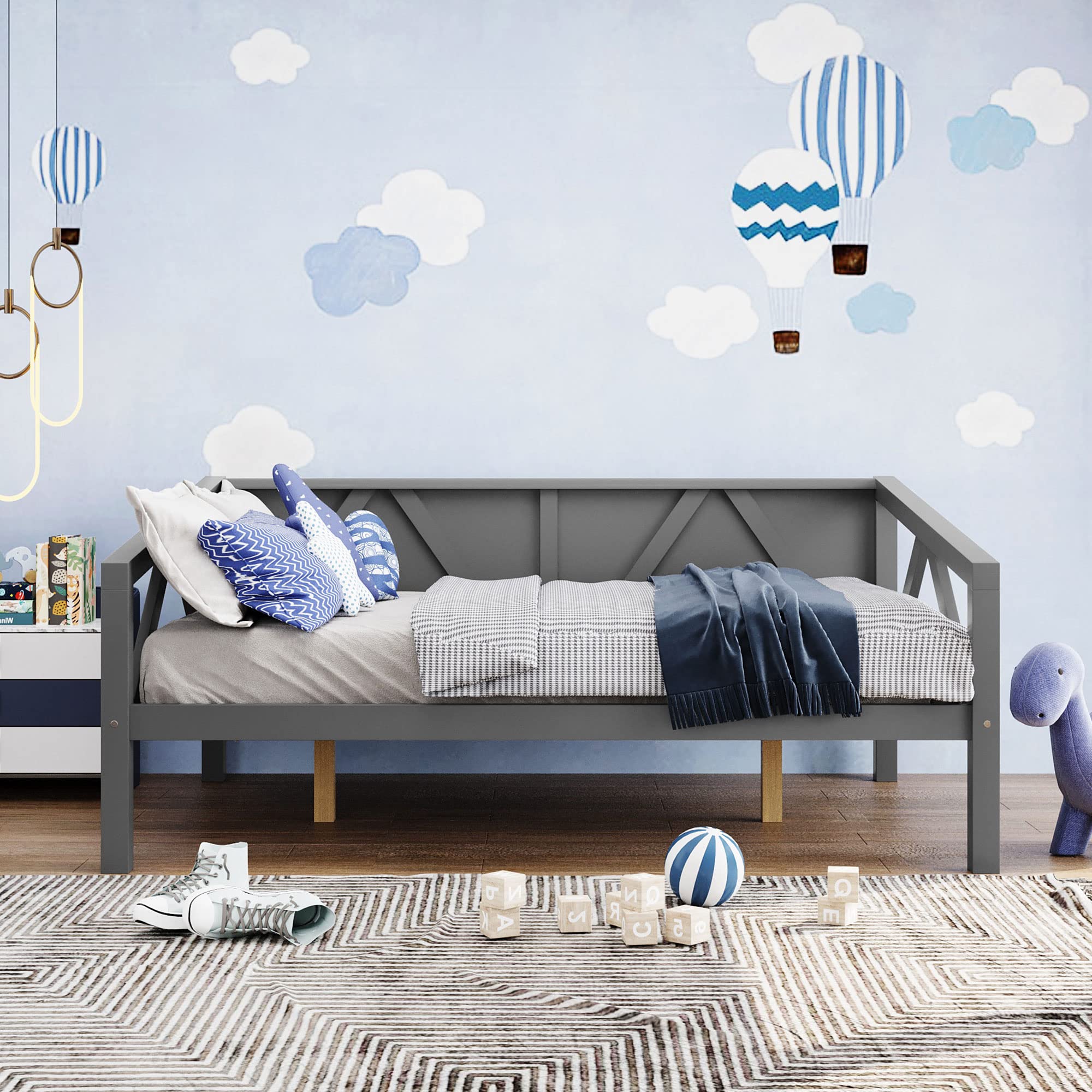 Bellemave Full Size Wooden Daybed Frame with Solid Wood Slats - Sturdy Dual-Use Sofa Bed for Bedroom & Living Room - No Box Spring Required (Gray) - Perfect for Guest Rooms, Small Spaces & Home Offices