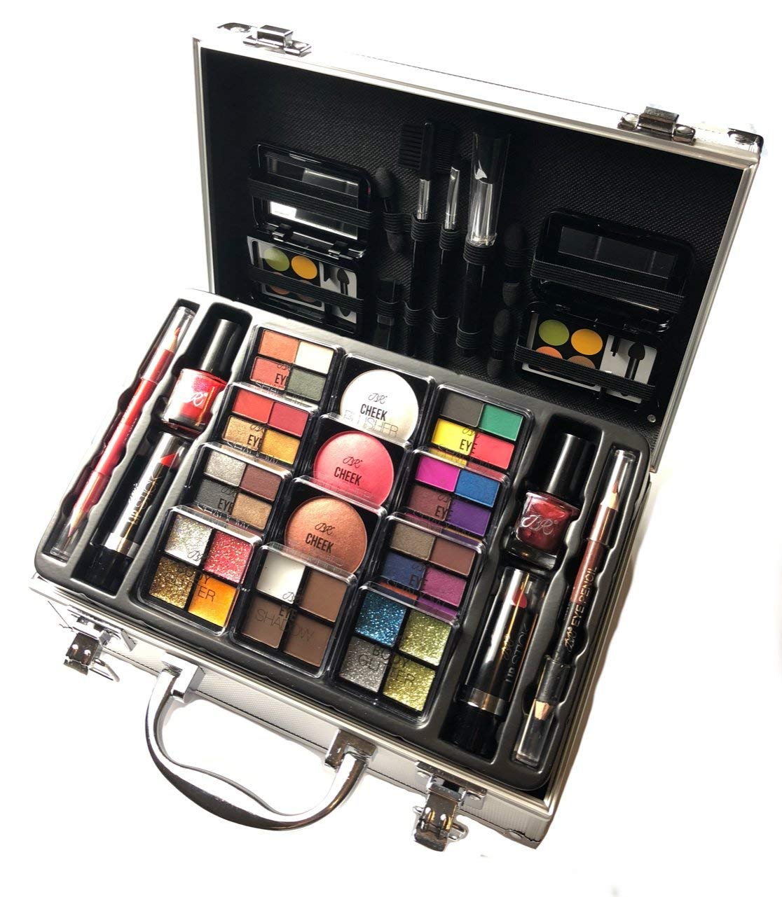 Professional Train Case Makeup Organizer - Stylish Aluminum Cosmetic Carry All Set for Travel & Salon Use | Durable & Reusable Makeup Storage Solution for Artists & Professionals