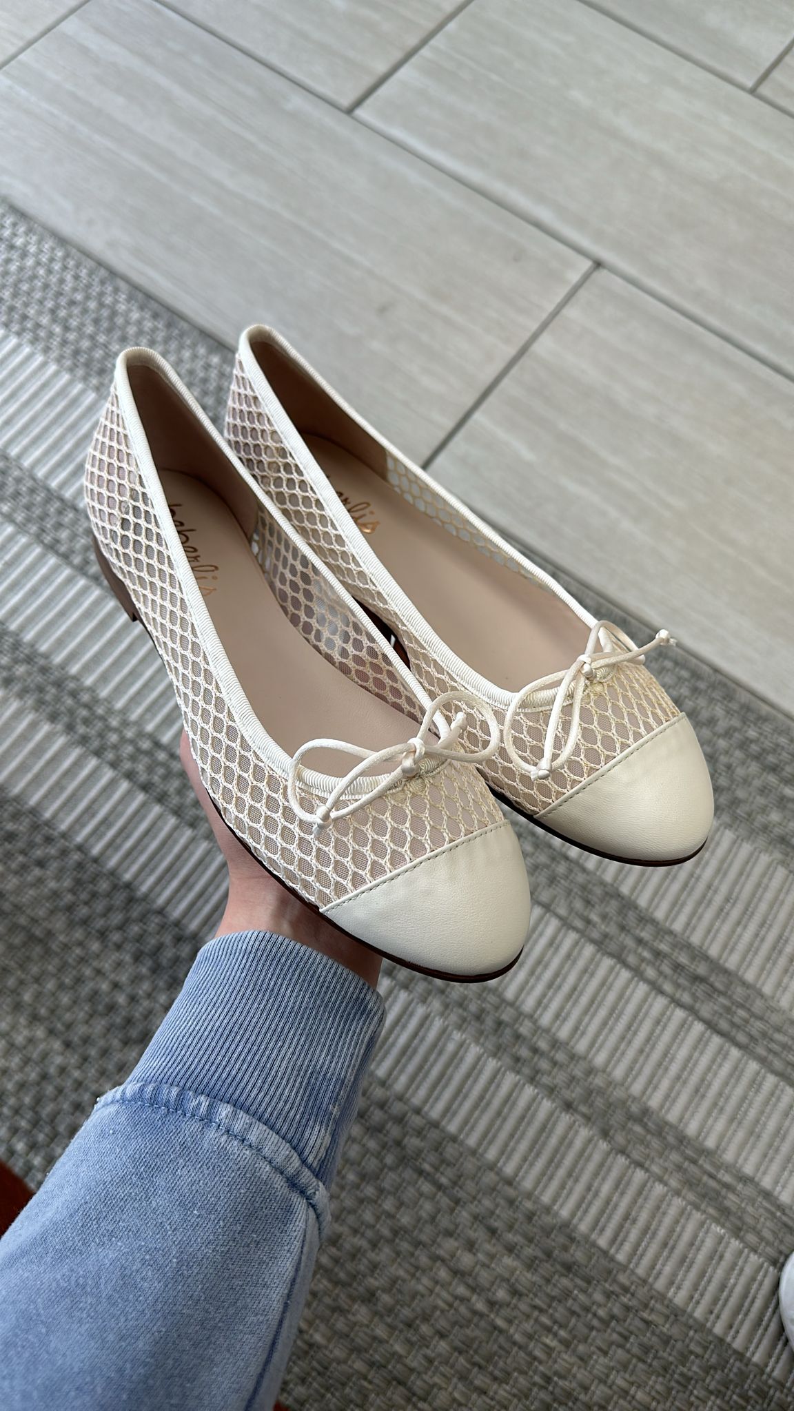 Beberlis Cream Mesh Ballet Flats for Women - Comfortable Breathable Slip-On Shoes for Casual Wear, Work & Travel