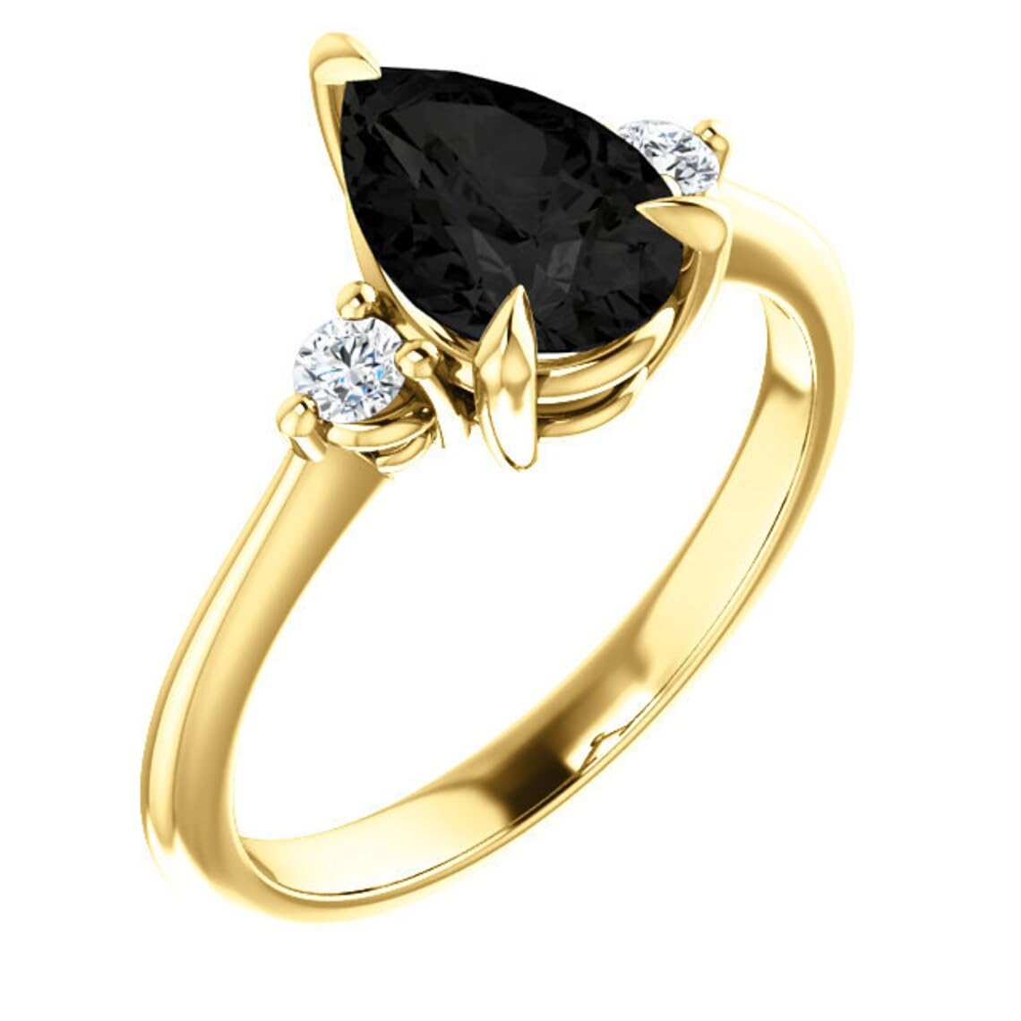Three Stone Black Onyx 1 CT Pear Ring 14k Rose Gold - Minimalist Pear Shape Black Diamond Ring - Dainty Tear Drop Black Diamond Engagement Ring (Size 6.5) | Elegant Wedding Band, Anniversary Gift, Valentine's Day Jewelry