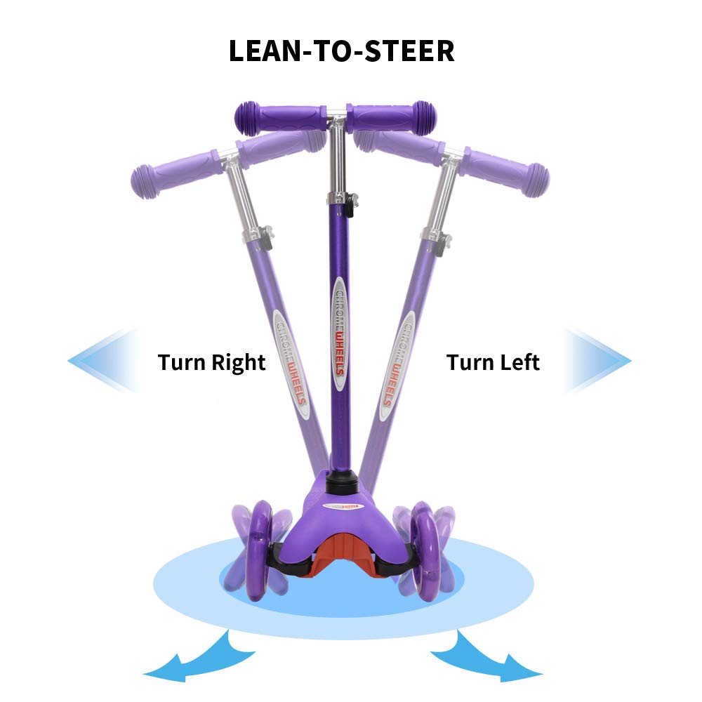 **Deluxe 3-Wheel Scooter for Kids Ages 3-6 - Adjustable Height, Lean-to-Steer with LED Flashing Lights - Perfect for Toddlers' Outdoor Play & Commuting**