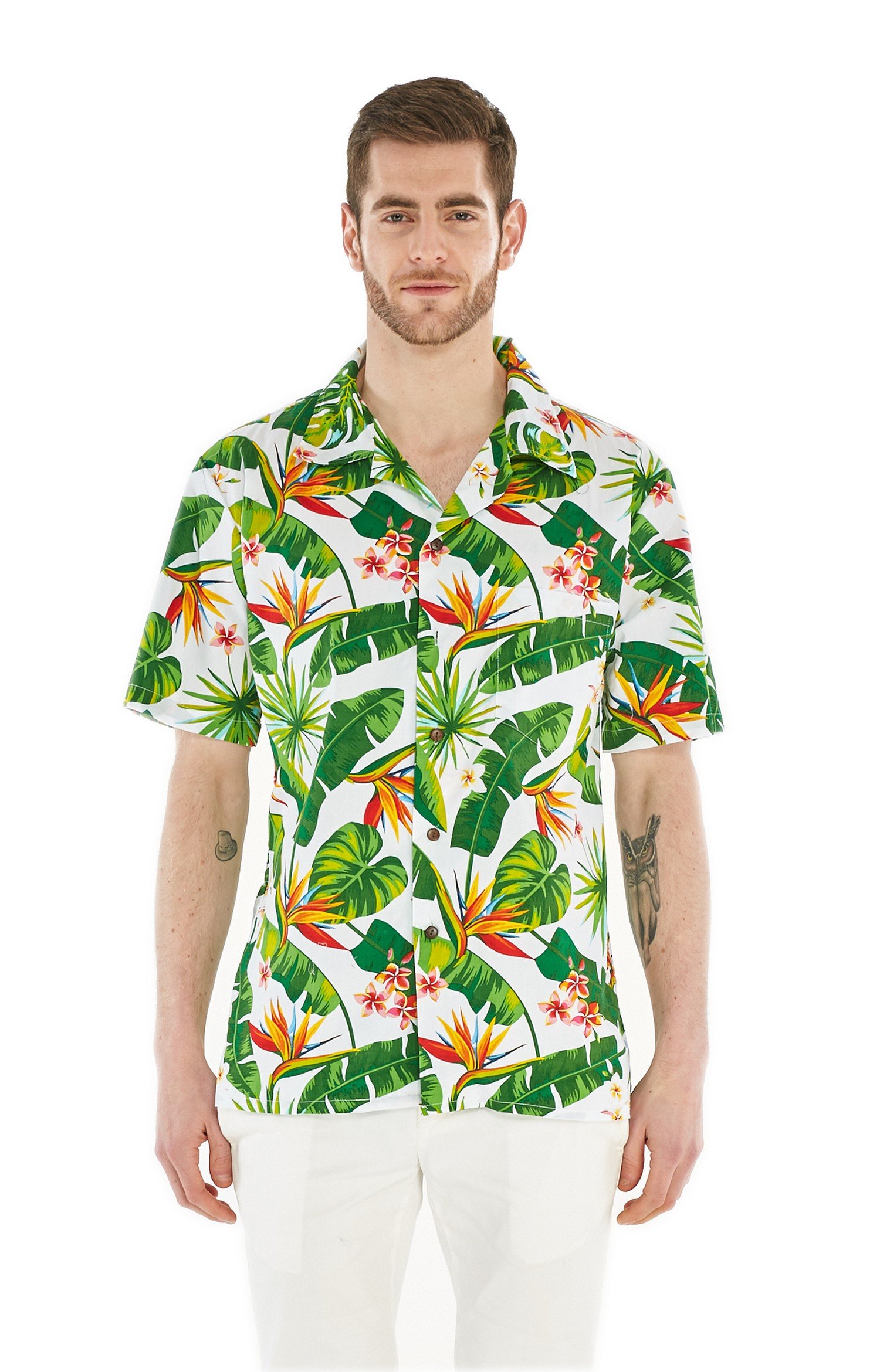 Father Daughter Matching Hawaiian Luau Shirts - Tropical Flamingo Print Aloha Shirt & Dress Set for Beach Party, Family Vacation, and Dance Performance