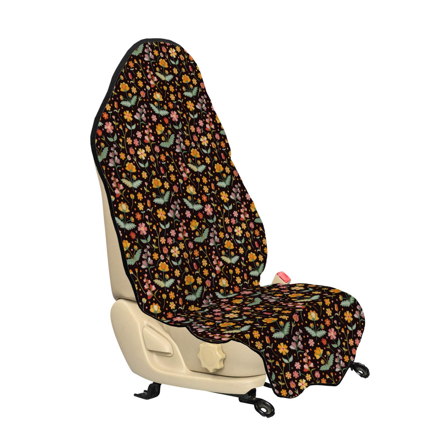 Ambesonne Floral Car Seat Cover Hoodie - Wild Flowers Earth Tone Print, Non-Slip Universal Fit (30