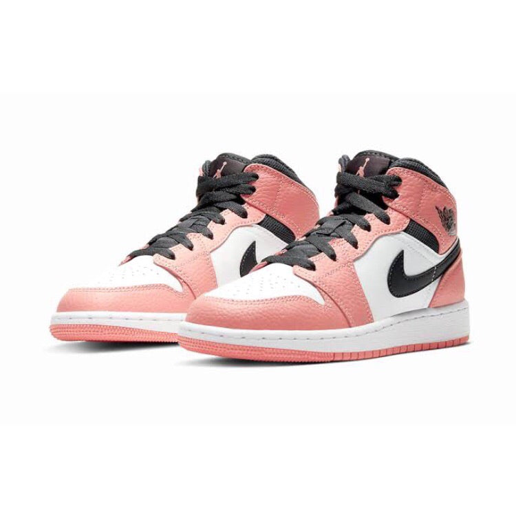 Air Jordan 1 Mid GS Pink Quartz Dark Smoke Grey Basketball Shoes for Women & Girls - Perfect for Casual Wear, Street Style & Court Performance