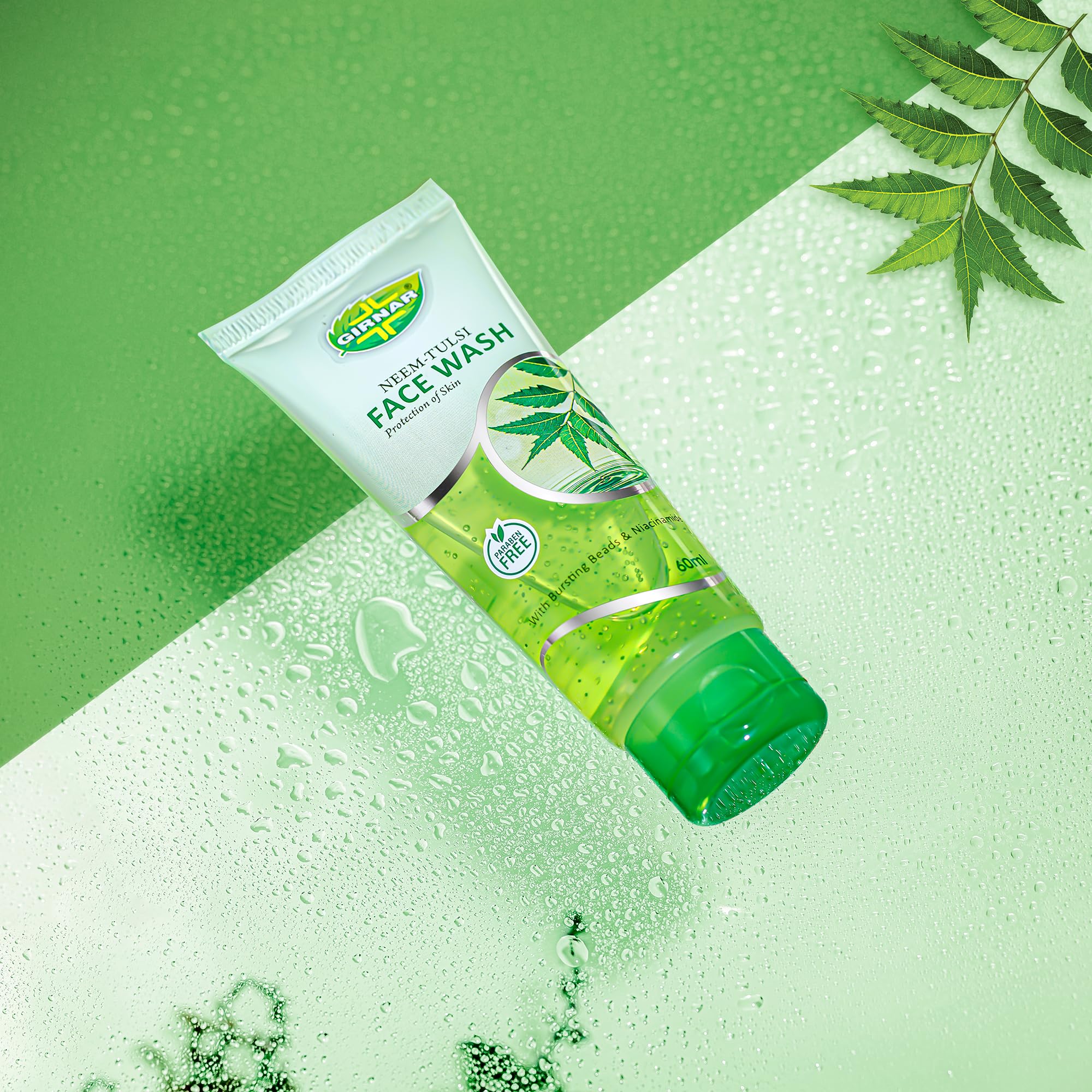 Girnar Neem Tulsi Face Wash for Acne & Oil Control - 60ml (Pack of 3) | Natural Ayurvedic Cleanser for Oily & Acne-Prone Skin | Daily Skincare Routine