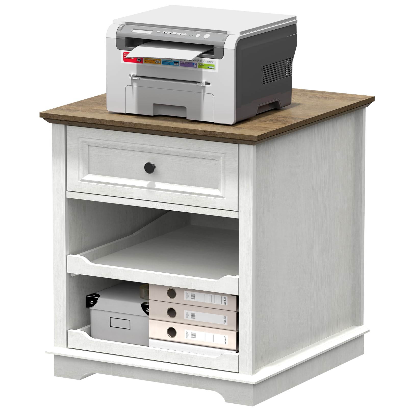 3-Drawer Lateral File Cabinet with Built-in Charging Station & Adjustable Shelves - Wooden Office Filing Cabinet, Printer Stand & Storage Organizer for Home & Office Workspace - White (Perfect for Document Organization & Workspace Efficiency)