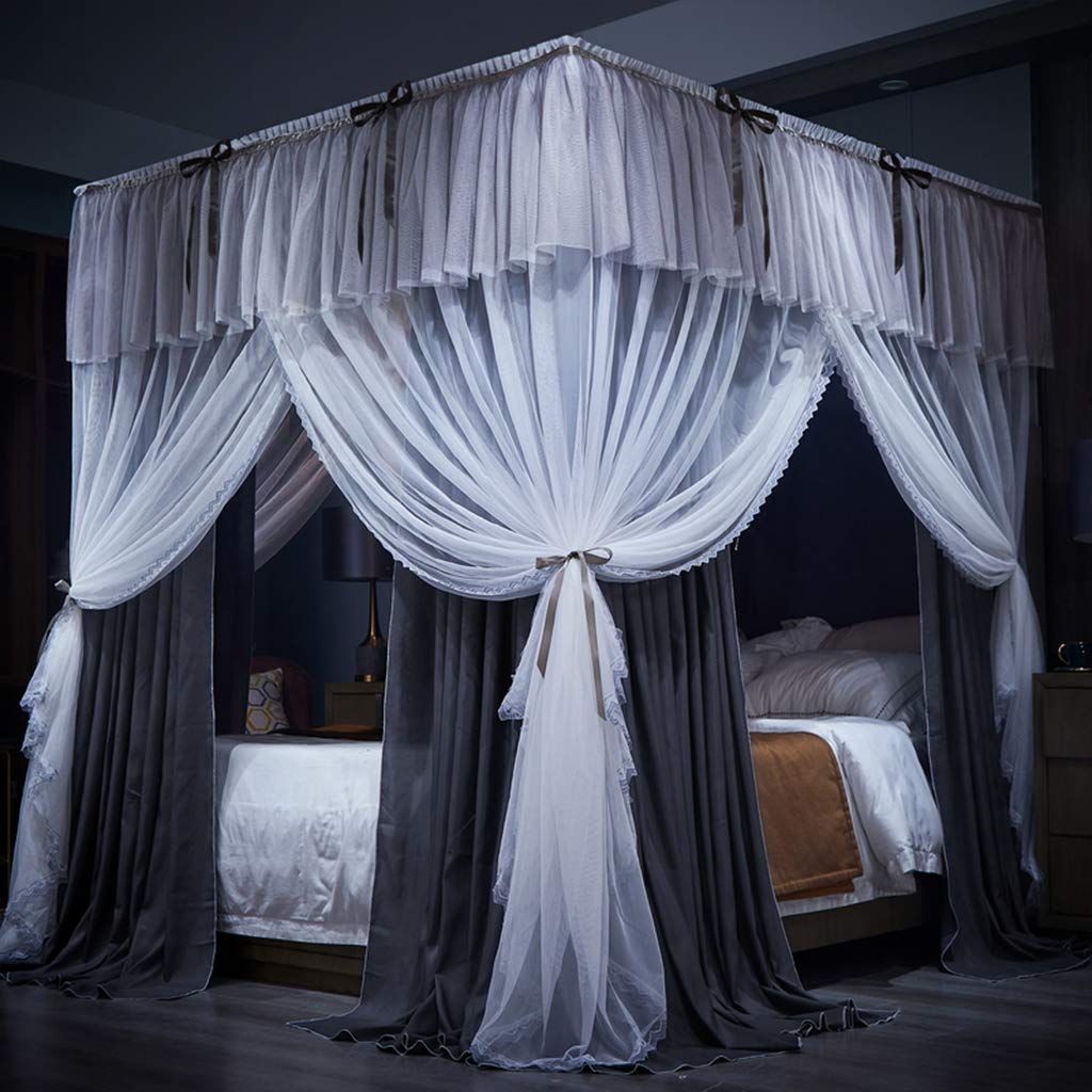 70% Blackout Canopy Princess 4-Poster Bed with Mosquito Net - Grey California King Size for Girls, Women & Boys | Perfect for Bedroom Decor, Sun Protection & Bug-Free Sleep