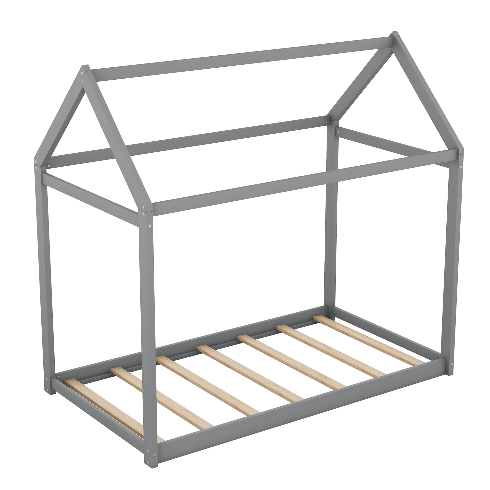P PURLOVE Twin Size Wooden House Bed Frame - Kids Play Tent Bed for Girls & Boys | Fun Bedroom Decor for Children's Room & Playhouse Adventures
