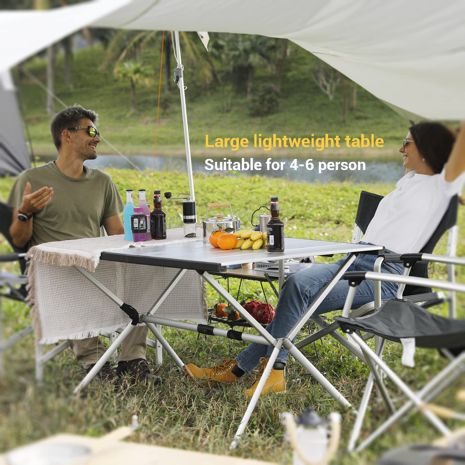 KingCamp Folding Camping Table - Aluminum Roll-Up Picnic Table for 6-8 People, Portable Outdoor Dining Table with Carry Bag (180 LBS Capacity) - Perfect for Camping, Backyard BBQs, Beach Parties & Tailgating
