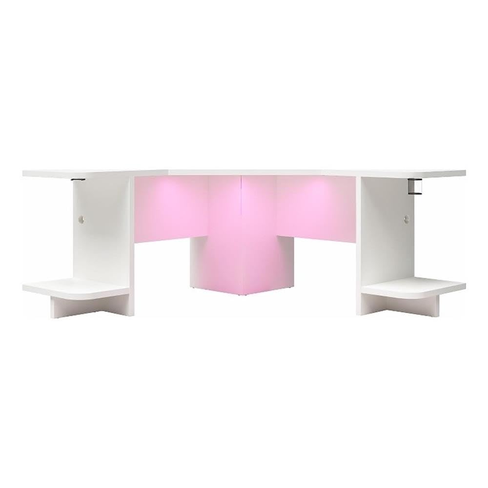 NTENSE Mod Corner Gaming Desk with RGB LED Light Kit - Ergonomic White Computer Desk for PC & Console Gamers - Perfect for Small Spaces & Gaming Setups