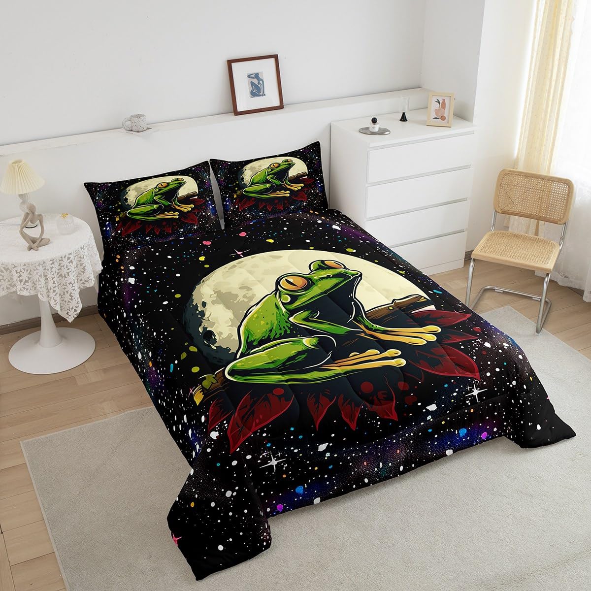 Tree Frog Comforter Set - Queen Green Jungle Safari Bedding for Rainforest Theme