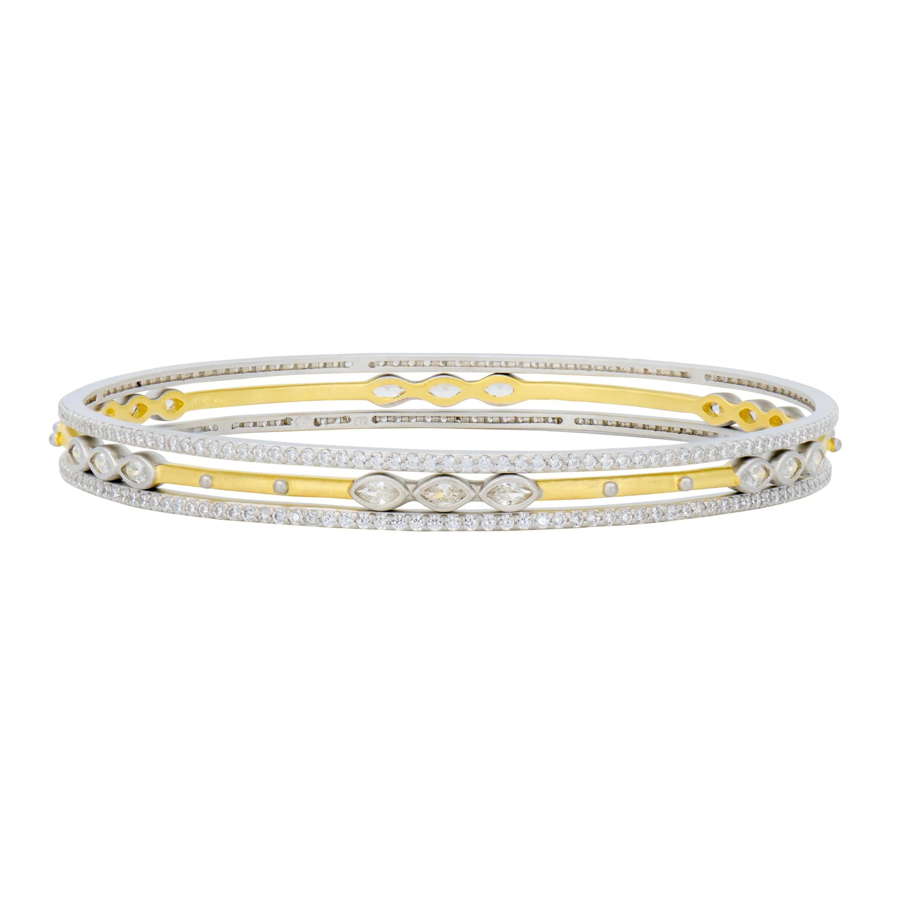 Signature Marquise Station 3 Stack Bangle - Elegant Layered Bracelet for Women, Perfect for Weddings, Parties & Everyday Wear