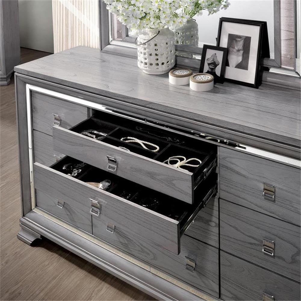 Furniture of America Hariston 2-Piece Wood Dresser with Mirror Set in Light Gray - Modern Bedroom Furniture for Home Organization & Decor