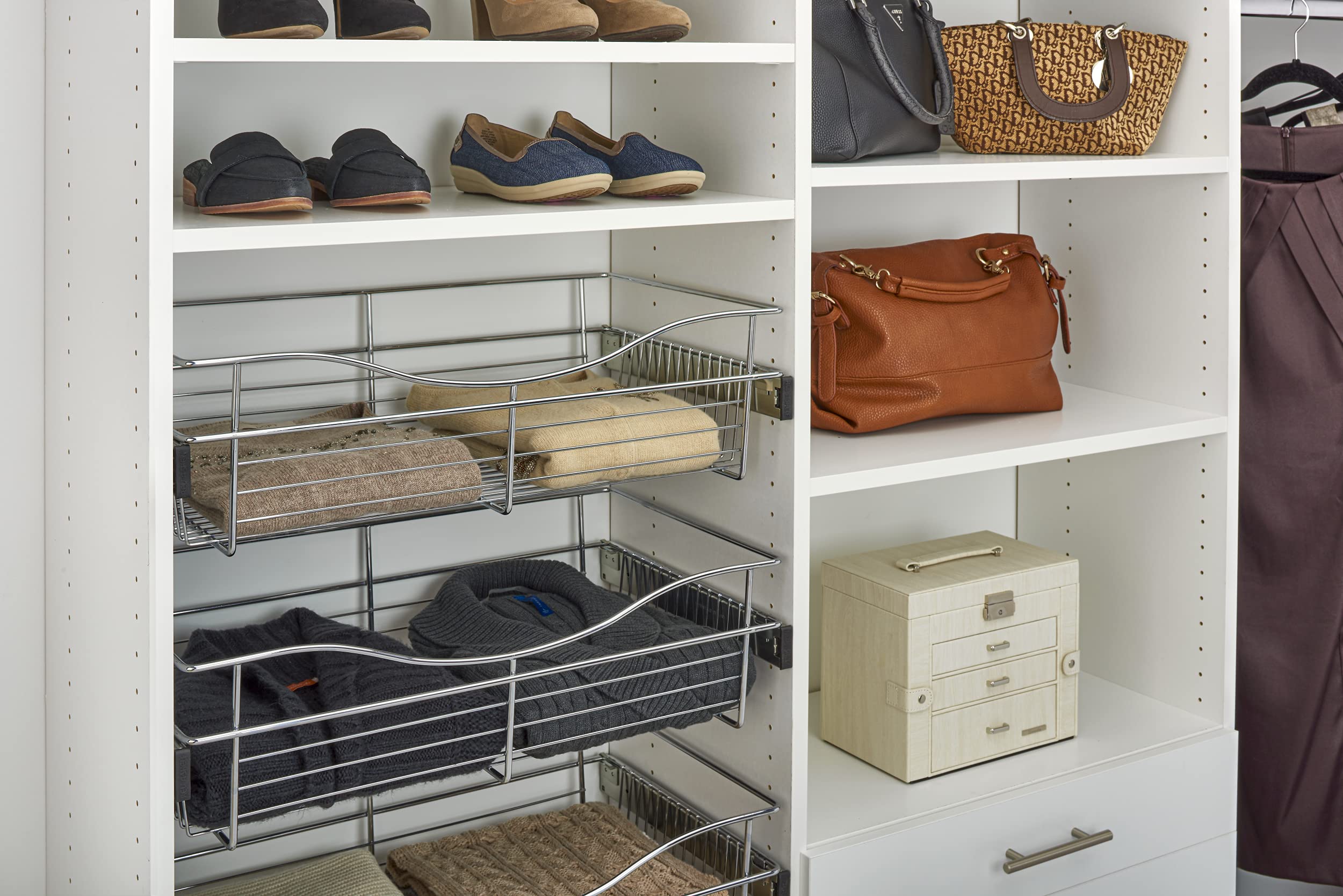 Rev-A-Shelf CB-242011CR-1 Chrome Closet Pull-Out Basket - Space Saving Organizer for Bedroom, Bathroom & Closet Storage