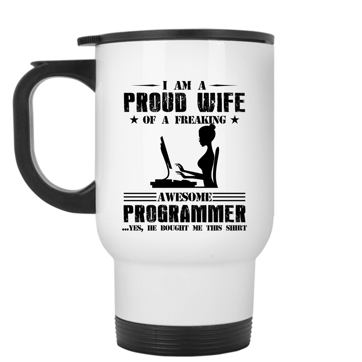 Programmer Travel Mug - Insulated Stainless Steel Coffee Cup with Lid for Coders - Perfect for Office, Commuting & Coding Sessions - White