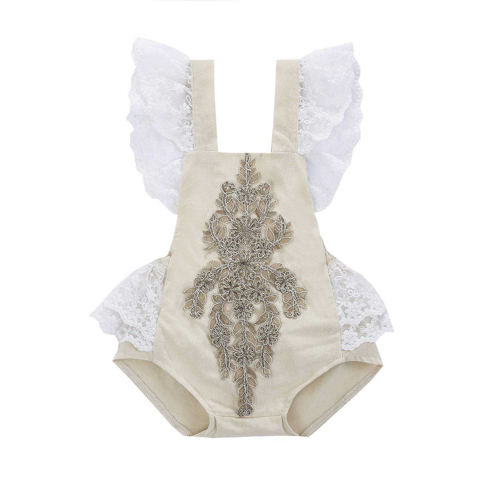 Newborn Baby Girls Clothes - Lace Floral Tassel Romper with Ruffle Backless Tutu Skirt | Bohemian Vintage Smash Cake Outfit for Photoshoots, Birthday Parties & Special Occasions