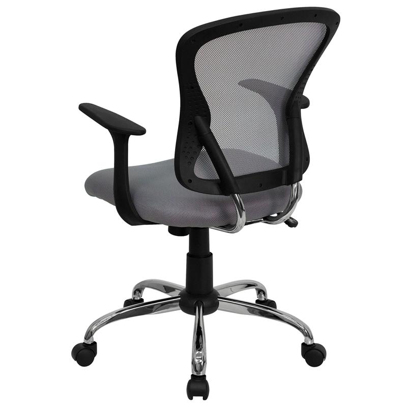 FLASH Alfred Mid Back Black Mesh Swivel Task Office Chair with Chrome Base and Arms - Ergonomic Desk Chair for Home Office, Computer Work & Gaming