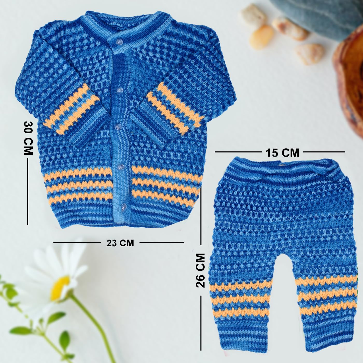 Soft & Warm Woolen Baby Suit Set - Newborn Winter Wear 4-Piece Outfit with Pajamas, Cap & Socks for Boys & Girls (0-3 Months) - Perfect for Cold Weather & Indoor Comfort