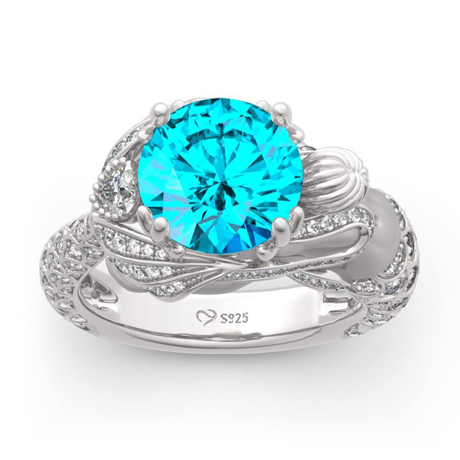 Jeulia Sterling Silver Mermaid Ring for Women - Goddess of The Sea Inspired Jewelry for Girlfriend, Wife - Perfect for Engagement, Wedding, Anniversary, Promise or Birthday Gift (Includes Jewelry Box) | Elegant Statement Piece for Beach Weddings, Date Nights & Special Occasions